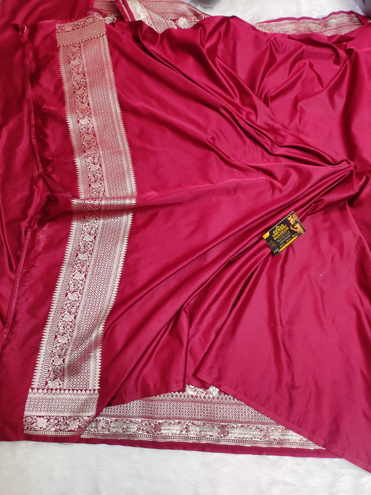 Banarasi Mashru Katan Silk Saree | Allover Silver & Gold Zari Buta | Maroon Saree