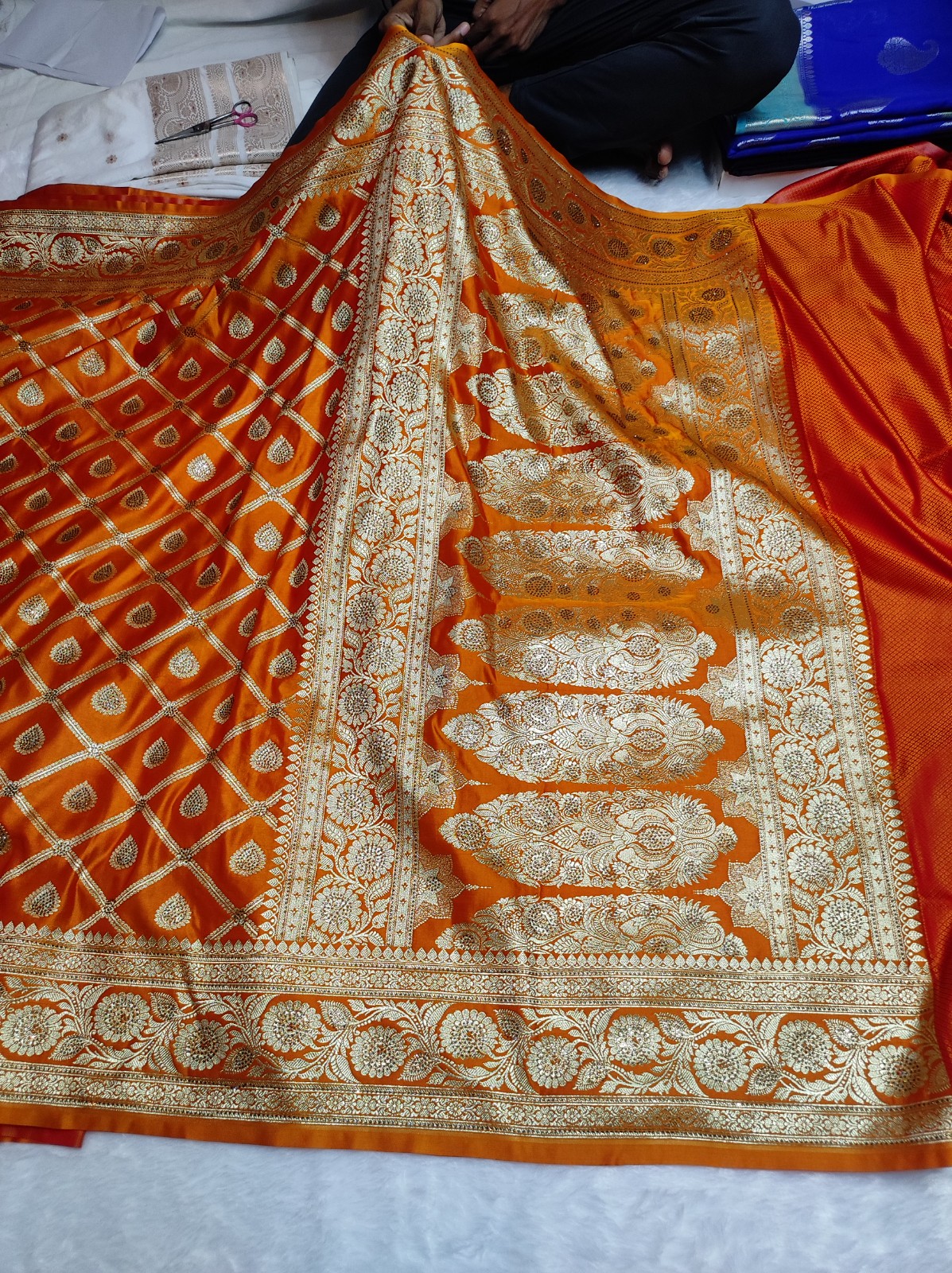 Banarasi Satin Katan Silk Saree With Heavy Soruski Work | Orange Banarasi Saree