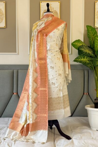 Banarasi Chiniya Silk Unstitched Salwar Kameez Set with Zari Dupatta | Banarasi Textiles