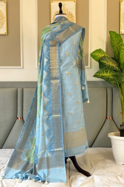 Banarasi Chiniya Silk Unstitched Salwar Kameez Set with Zari Dupatta | Banarasi Textiles