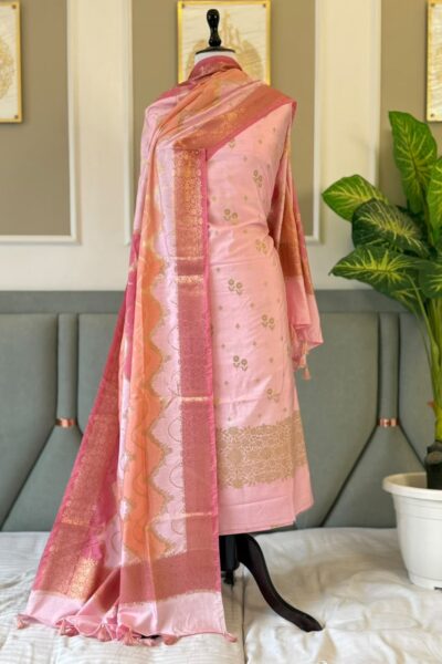 Banarasi Chiniya Silk Unstitched Salwar Kameez Set with Zari Dupatta | Banarasi Textiles