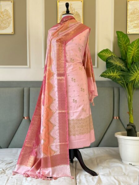 Banarasi Chiniya Silk Unstitched Salwar Kameez Set with Zari Dupatta | Banarasi Textiles