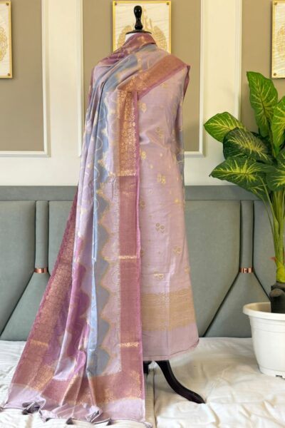 Banarasi Chiniya Silk Unstitched Salwar Kameez Set with Zari Dupatta | Banarasi Textiles