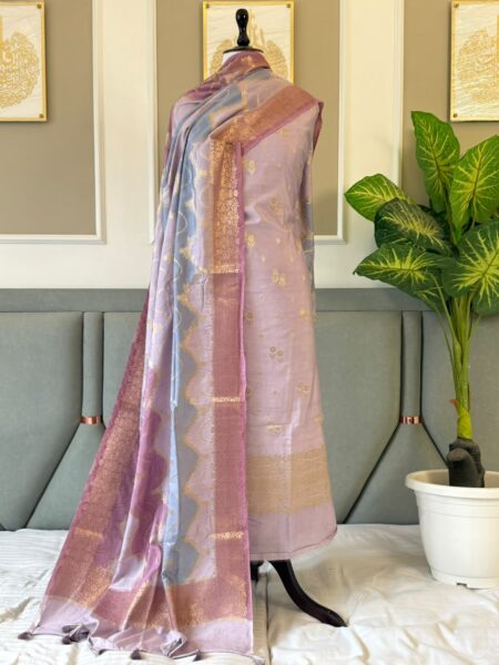 Banarasi Chiniya Silk Unstitched Salwar Kameez Set with Zari Dupatta | Banarasi Textiles