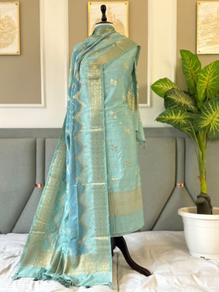 Banarasi Chiniya Silk Unstitched Salwar Kameez Set with Zari Dupatta | Banarasi Textiles