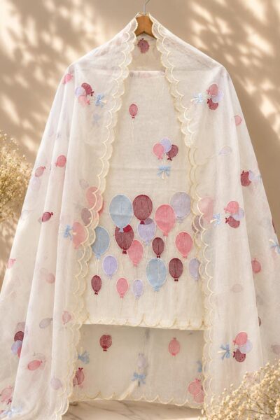 Banarasi Mal Chanderi Suit with Multicolour Embroidery & Cutwork | Unstitched 3-Piece Suit