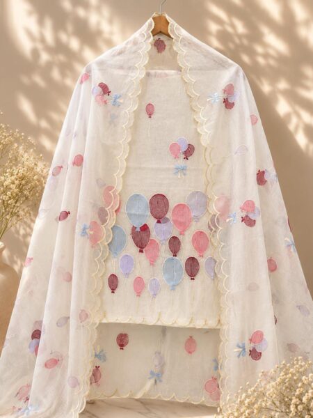 Banarasi Mal Chanderi Suit with Multicolour Embroidery & Cutwork | Unstitched 3-Piece Suit