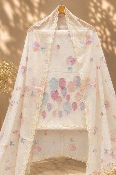 Banarasi Mal Chanderi Suit with Multicolour Embroidery & Cutwork | Unstitched 3-Piece Suit