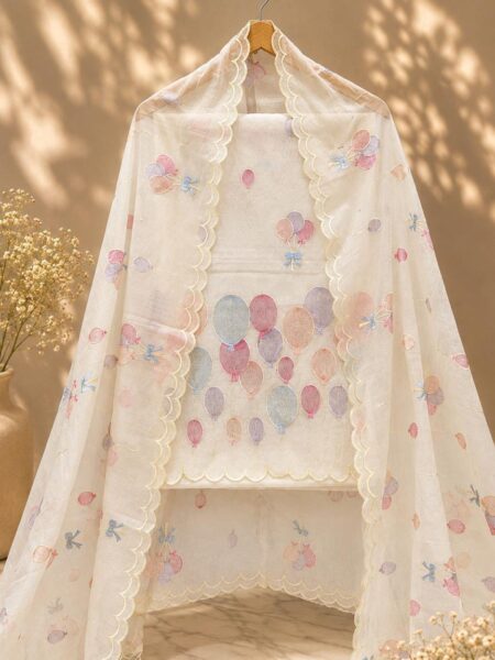 Banarasi Mal Chanderi Suit with Multicolour Embroidery & Cutwork | Unstitched 3-Piece Suit