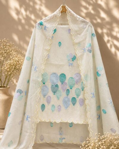 Banarasi Mal Chanderi Suit with Multicolour Embroidery & Cutwork | Unstitched 3-Piece Suit