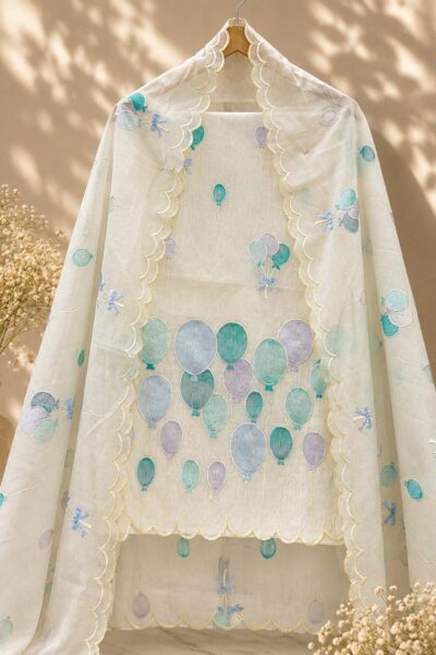 Banarasi Mal Chanderi Suit with Multicolour Embroidery & Cutwork | Unstitched 3-Piece Suit
