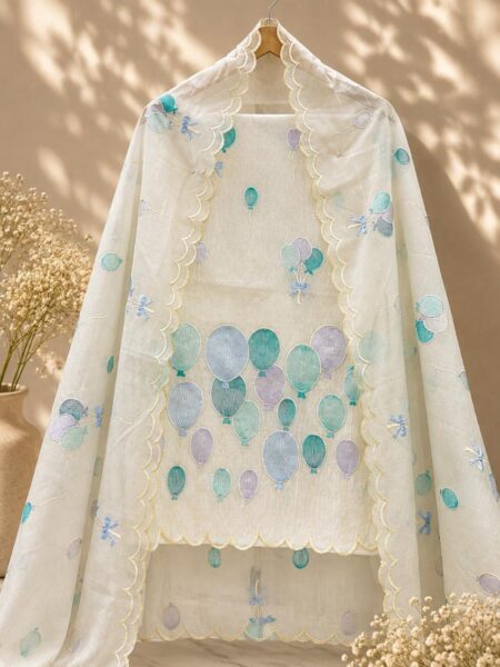 Banarasi Mal Chanderi Suit with Multicolour Embroidery & Cutwork | Unstitched 3-Piece Suit
