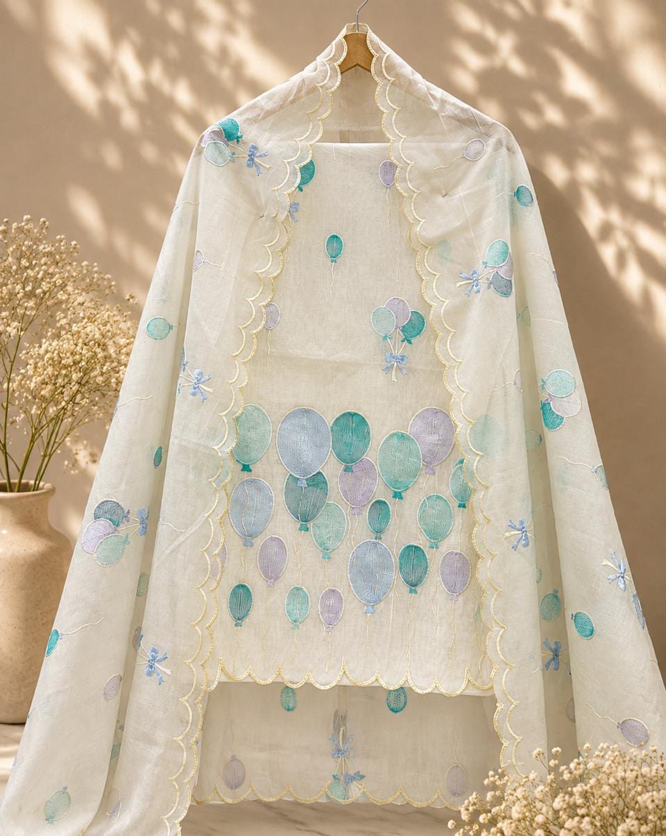 Banarasi Mal Chanderi Suit with Multicolour Embroidery & Cutwork | Unstitched 3-Piece Suit