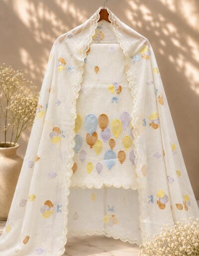 Banarasi Mal Chanderi Suit with Multicolour Embroidery & Cutwork | Unstitched 3-Piece Suit
