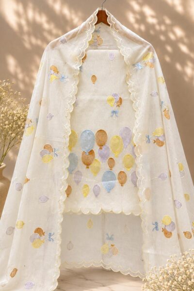 Banarasi Mal Chanderi Suit with Multicolour Embroidery & Cutwork | Unstitched 3-Piece Suit