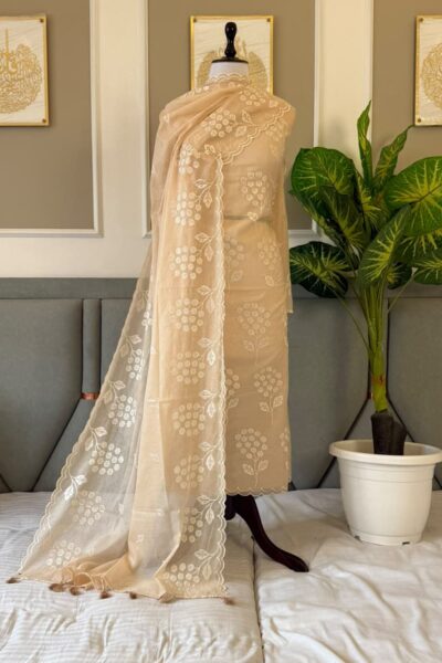 Banarasi Mal Chanderi Suit with Floral Embroidery & Cutwork | 3-Piece Unstitched Suit