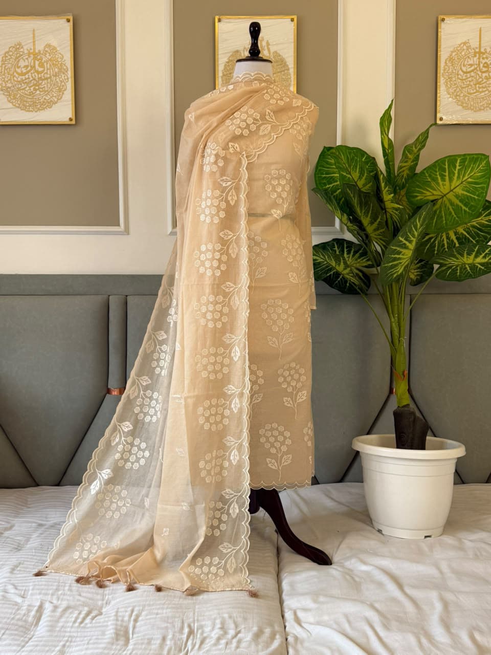 Banarasi Mal Chanderi Suit with Floral Embroidery & Cutwork | 3-Piece Unstitched Suit
