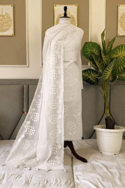 Banarasi Mal Chanderi Suit with Floral Embroidery & Cutwork | 3-Piece Unstitched Suit