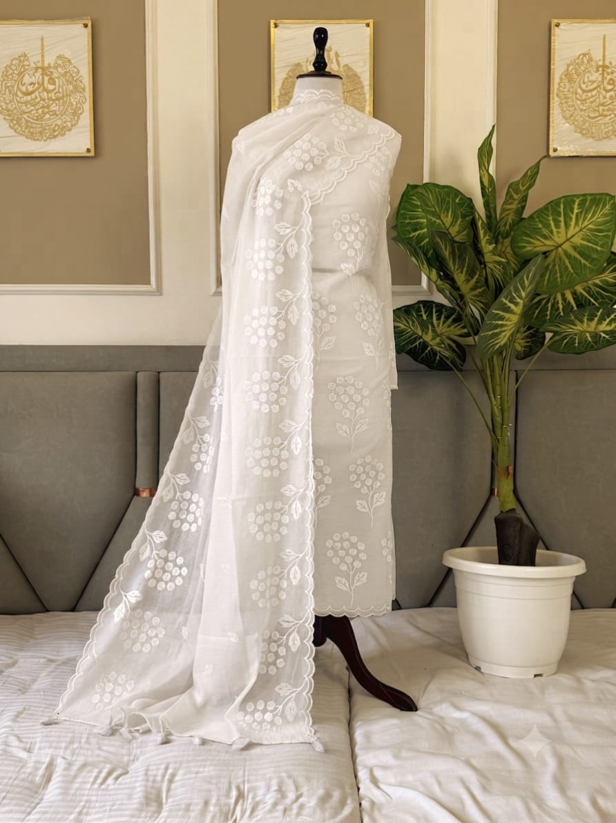 Banarasi Mal Chanderi Suit with Floral Embroidery & Cutwork | 3-Piece Unstitched Suit
