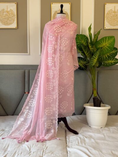 Banarasi Mal Chanderi Suit with Floral Embroidery & Cutwork | 3-Piece Unstitched Suit