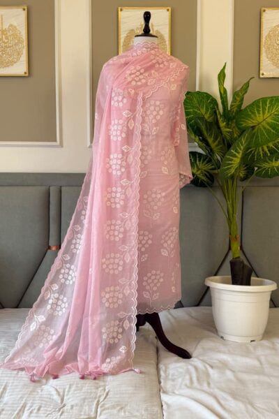 Banarasi Mal Chanderi Suit with Floral Embroidery & Cutwork | 3-Piece Unstitched Suit