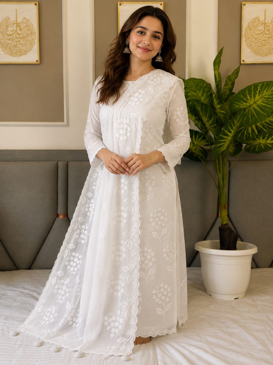 Banarasi Mal Chanderi Suit with Floral Embroidery & Cutwork | 3-Piece Unstitched Suit