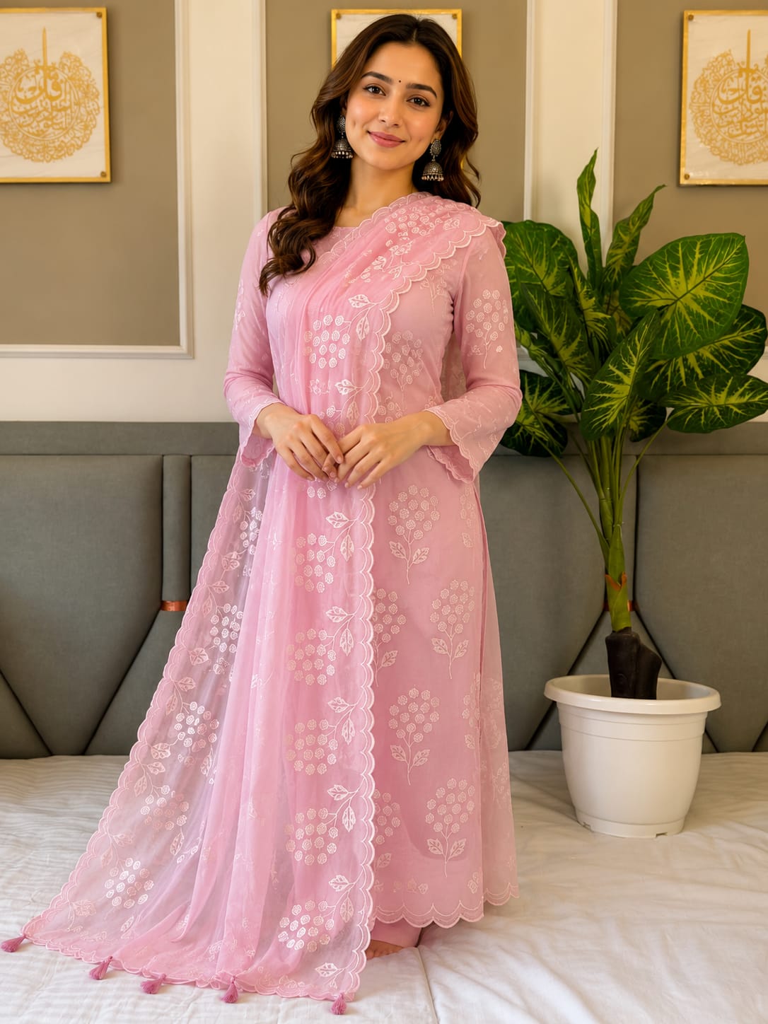 Banarasi Mal Chanderi Suit with Floral Embroidery & Cutwork | 3-Piece Unstitched Suit