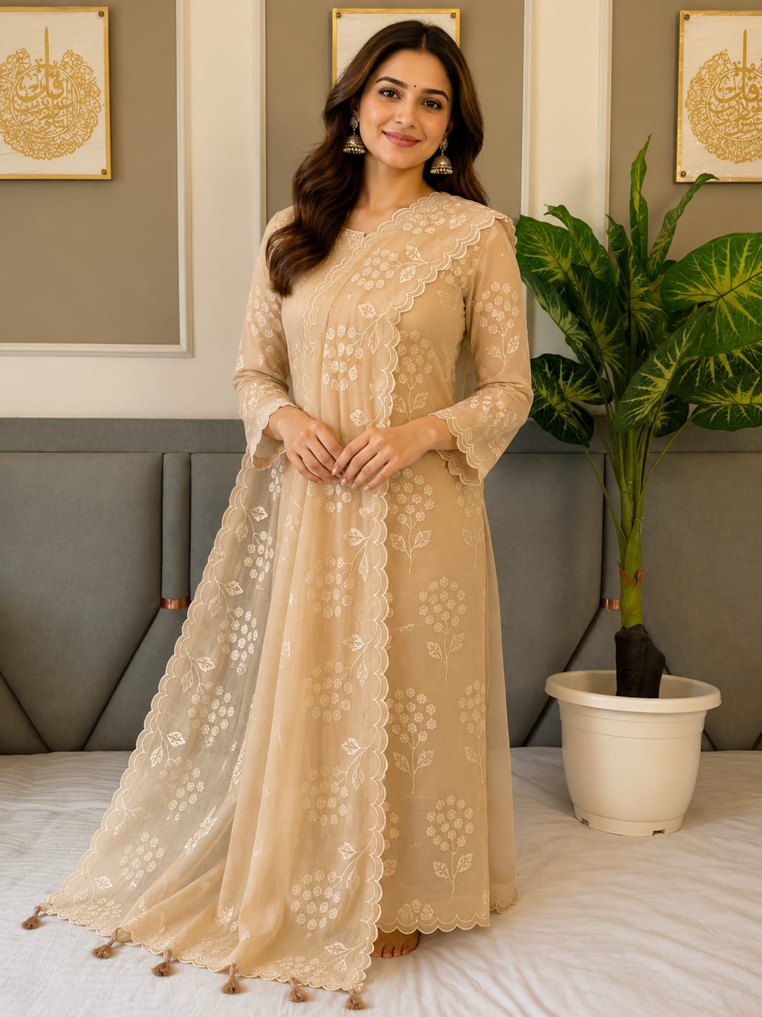 Banarasi Mal Chanderi Suit with Floral Embroidery & Cutwork | 3-Piece Unstitched Suit