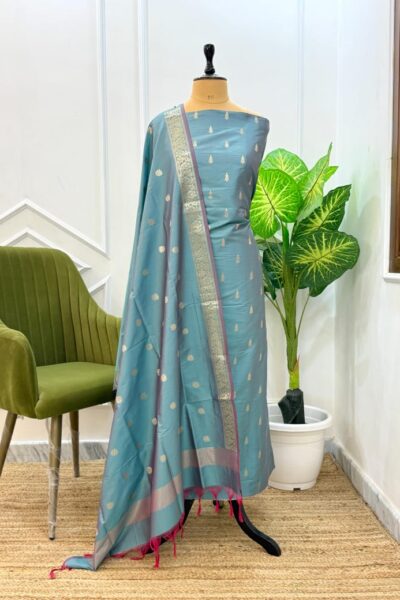 Banarasi Semi Katan Unstitched Salwar Kameez Set | Zari Weaving Suit