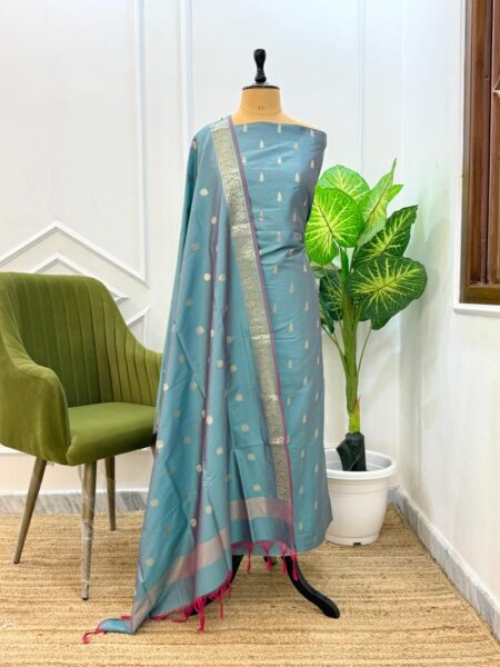 Banarasi Semi Katan Unstitched Salwar Kameez Set | Zari Weaving Suit