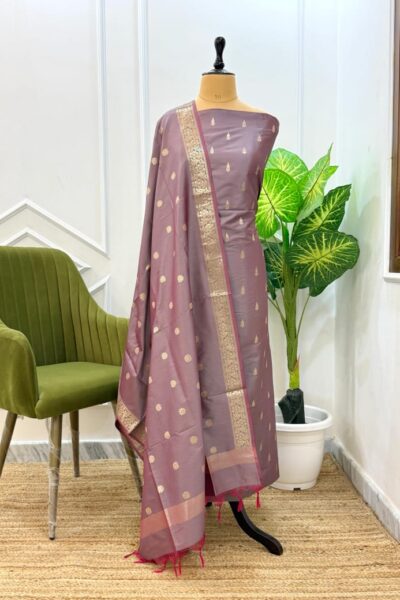 Banarasi Semi Katan Unstitched Salwar Kameez Set | Zari Weaving Suit