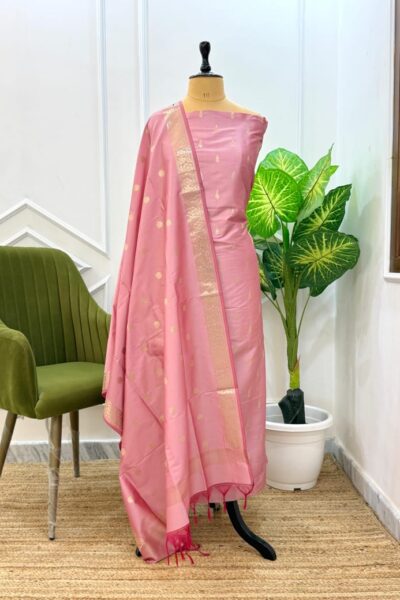 Banarasi Semi Katan Unstitched Salwar Kameez Set | Zari Weaving Suit