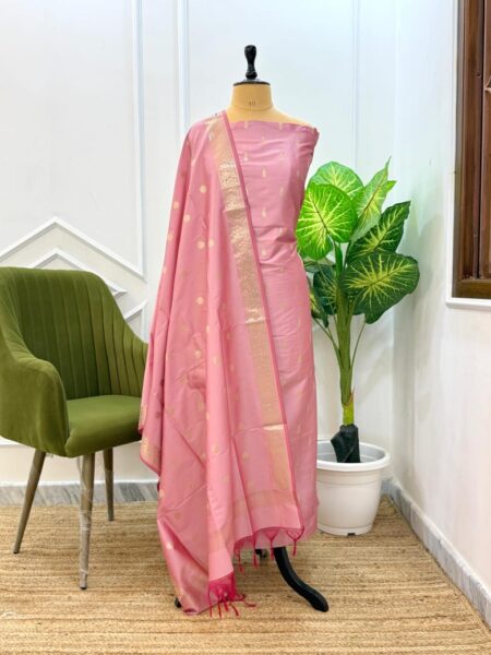 Banarasi Semi Katan Unstitched Salwar Kameez Set | Zari Weaving Suit
