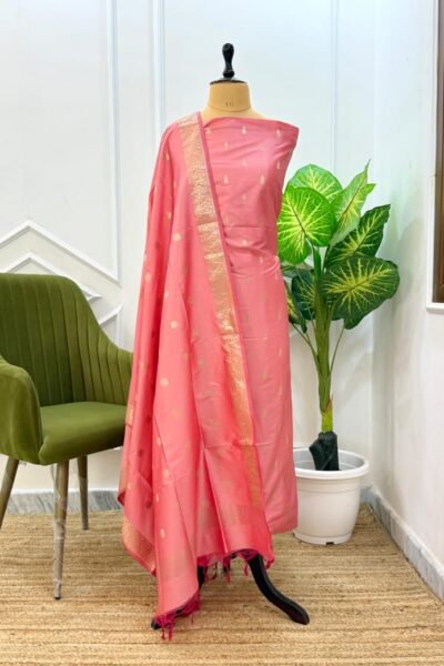 Banarasi Semi Katan Unstitched Salwar Kameez Set | Zari Weaving Suit