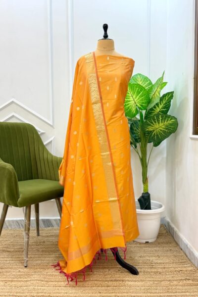 Banarasi Semi Katan Unstitched Salwar Kameez Set | Zari Weaving Suit