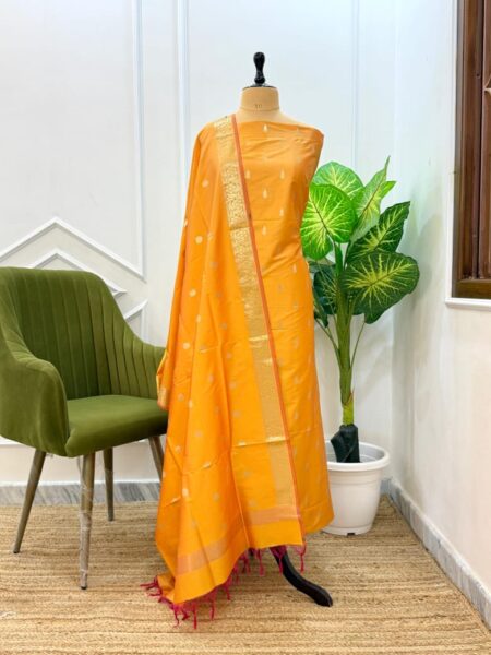 Banarasi Semi Katan Unstitched Salwar Kameez Set | Zari Weaving Suit