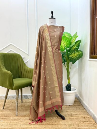 Banarasi Semi Katan Unstitched Salwar Kameez Set | Zari Weaving Suit