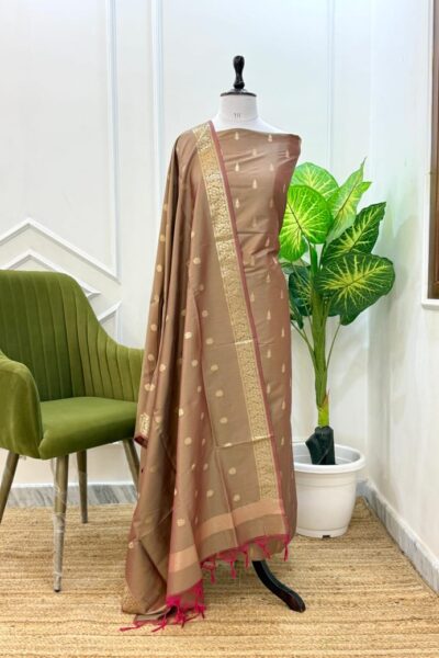 Banarasi Semi Katan Unstitched Salwar Kameez Set | Zari Weaving Suit