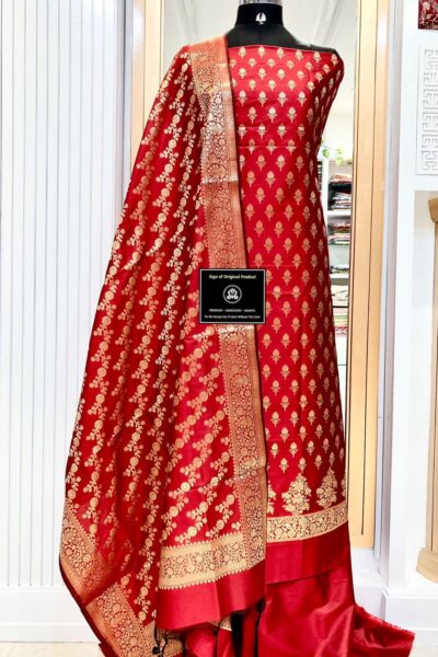 Banarasi Silk Katan Unstitched Salwar Kameez | Zari Booti Daman Suit