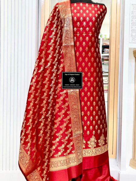 Banarasi Silk Katan Unstitched Salwar Kameez | Zari Booti Daman Suit
