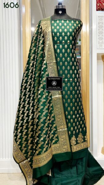 Banarasi Silk Katan Unstitched Salwar Kameez | Zari Booti Daman Suit