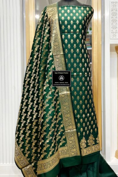Banarasi Silk Katan Unstitched Salwar Kameez | Zari Booti Daman Suit