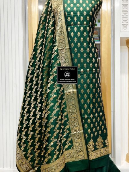 Banarasi Silk Katan Unstitched Salwar Kameez | Zari Booti Daman Suit