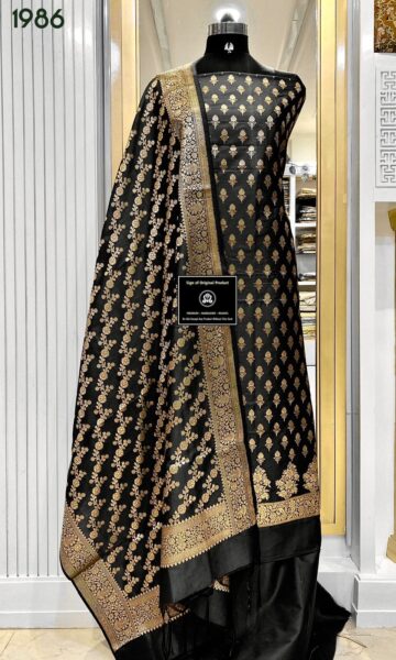 Banarasi Silk Katan Unstitched Salwar Kameez | Zari Booti Daman Suit