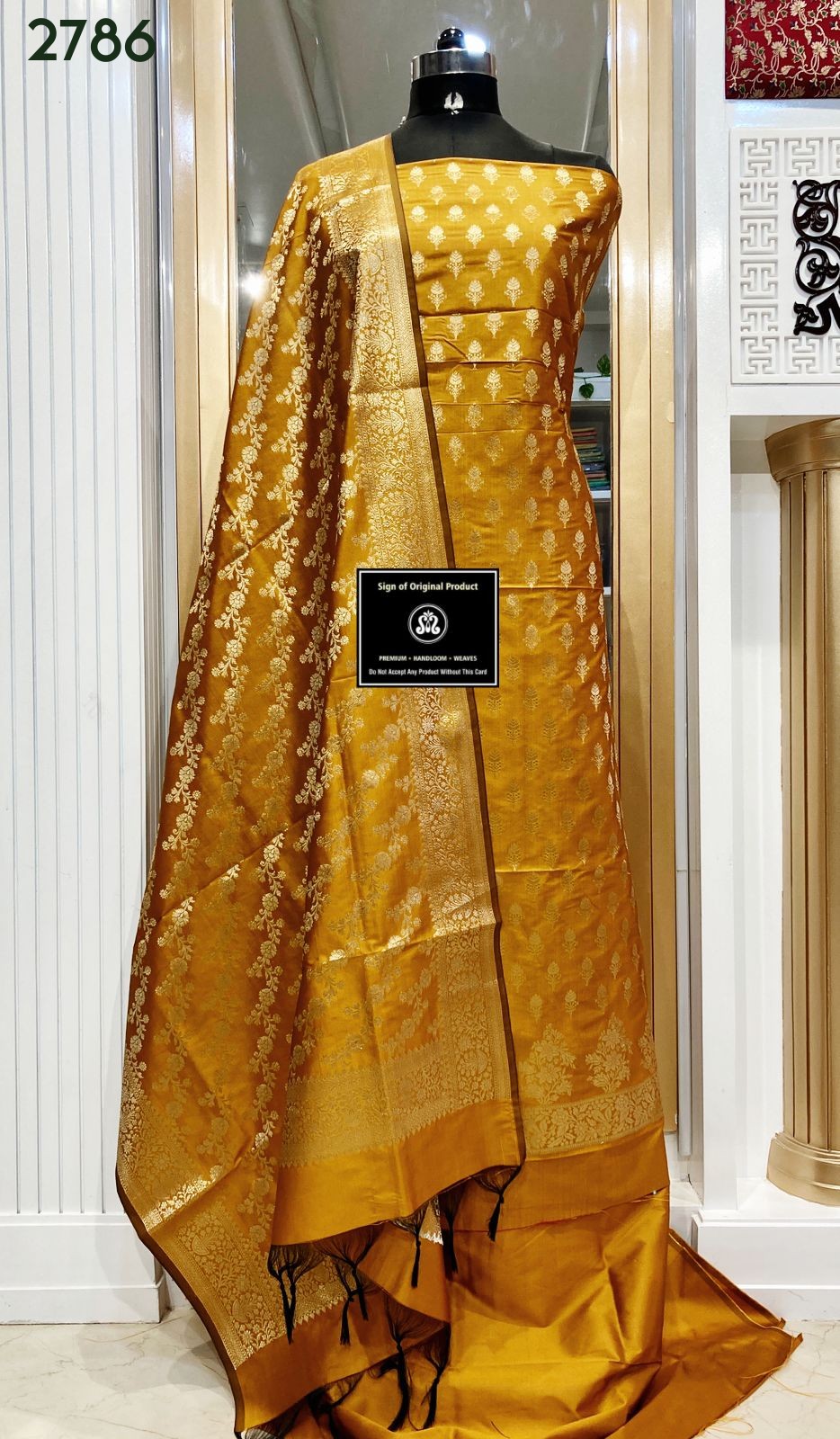 Banarasi Silk Katan Unstitched Salwar Kameez | Zari Booti Daman Suit