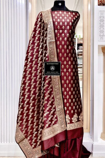 Banarasi Silk Katan Unstitched Salwar Kameez | Zari Booti Daman Suit