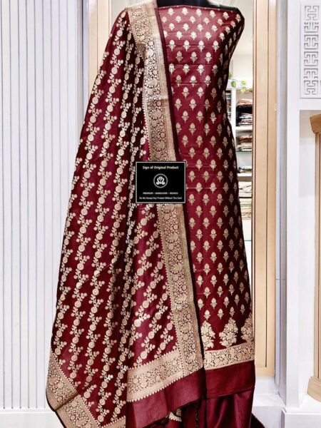 Banarasi Silk Katan Unstitched Salwar Kameez | Zari Booti Daman Suit