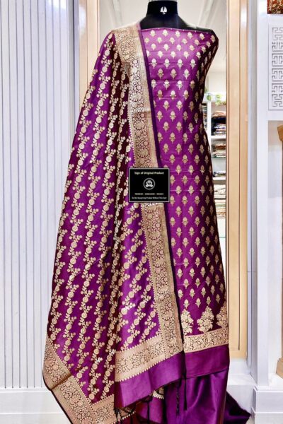 Banarasi Silk Katan Unstitched Salwar Kameez | Zari Booti Daman Suit