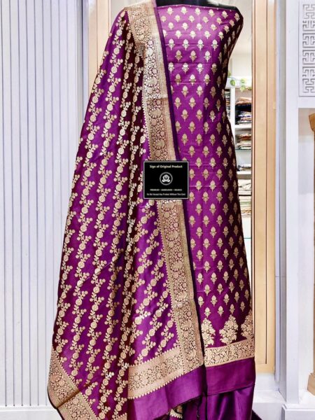 Banarasi Silk Katan Unstitched Salwar Kameez | Zari Booti Daman Suit