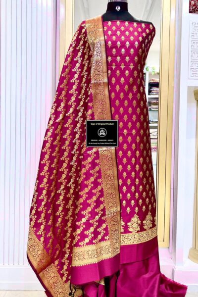 Banarasi Silk Katan Unstitched Salwar Kameez | Zari Booti Daman Suit